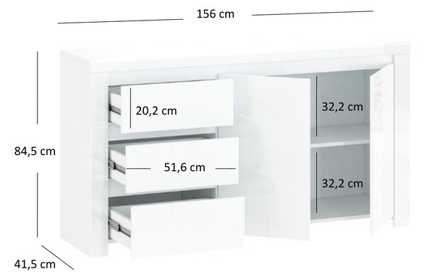 Komoda Leona 2D3S (bijela sjajna)