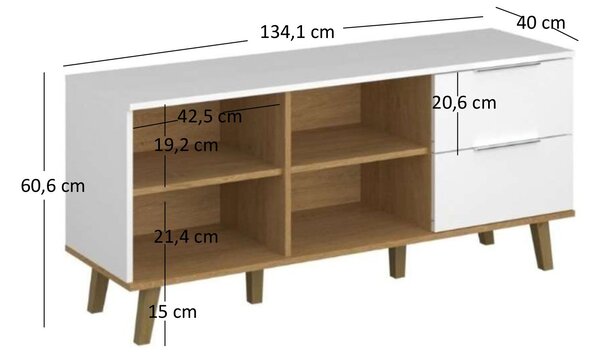 Komoda Nickole 2S/134 (bijela + kameni hrast)
