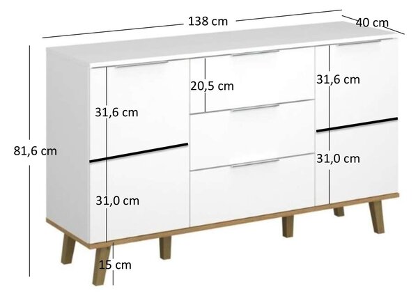 Komoda Nickole (bijela + kameni hrast)