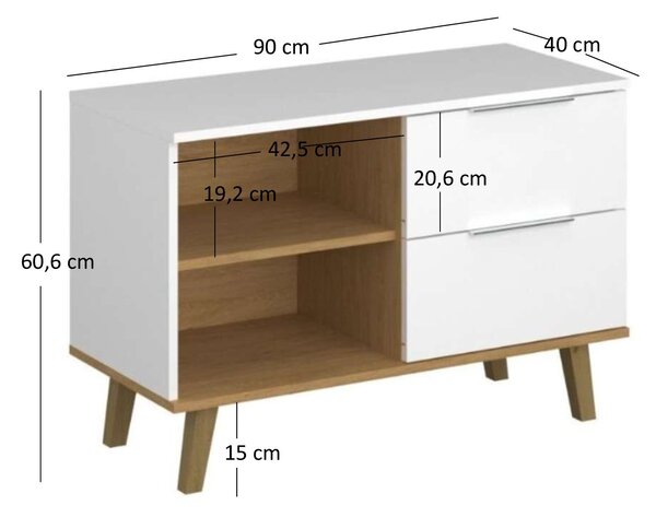 Komoda Nickole 2S/90 (bijela + kameni hrast)
