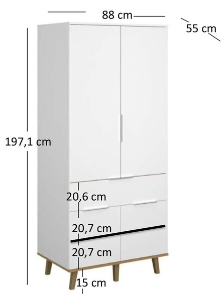 Ormar za garderobu Nickole (bijela + kameni hrast)