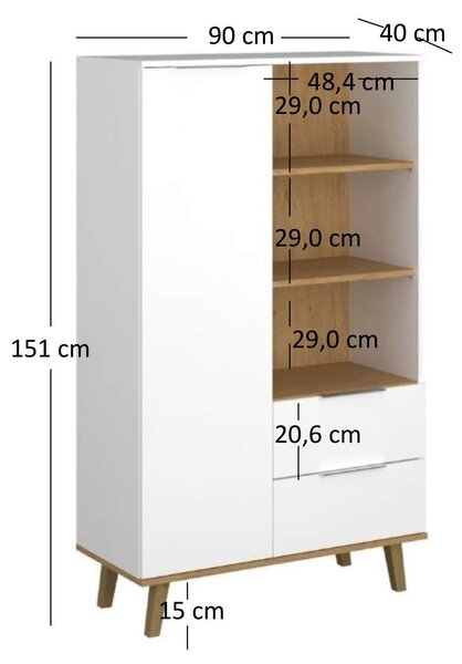 Zondo.hr Regal Nickole 1D2S (bijela + kameni hrast). Akcija -20%. 1053088