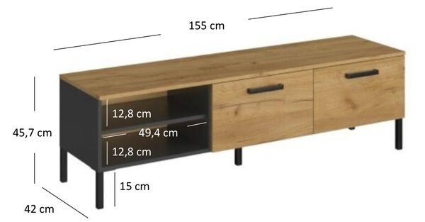 TV stolić Shanna (hrast craft zlatni + antracit)