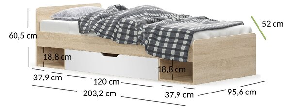 Zondo.hr Jednostruki krevet 90 cm Terrell (hrast sonoma + bijela) (bez madraca i podnice). Akcija -20%. 1053300