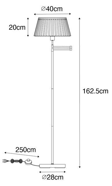 Podna lampa brončana s bijelom nabranom sjenilom i podesivim krakom - Ladas Deluxe