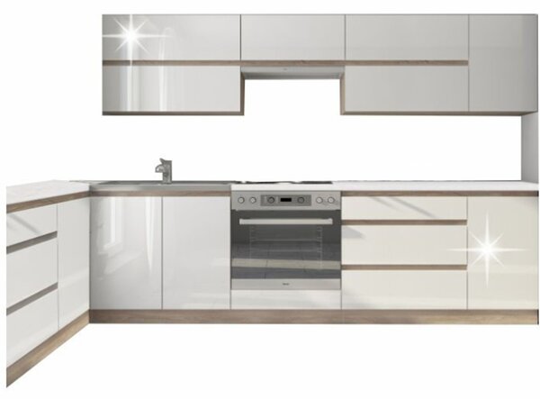 Kuhinjski set 260 cm Lina (hrast sonoma + visoki bijeli sjaj)