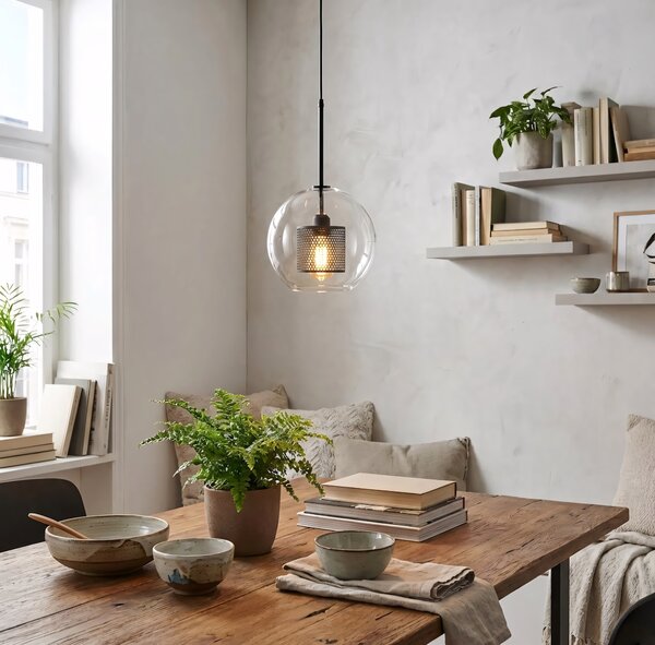 Staklena viseća svjetiljka crna Loft APP557-1CP 20cm