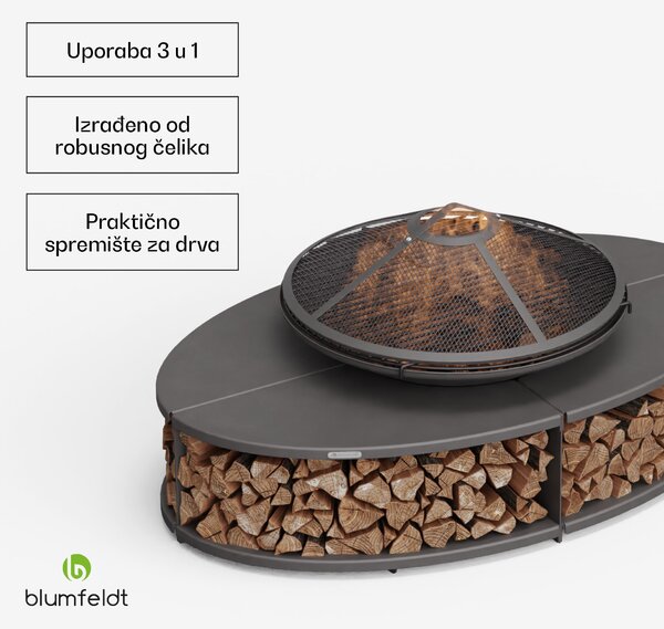 Blumfeldt Firebowl Ebeko 3 u 1, može se koristiti kao roštilj ili stol, rešetka za roštilj + zaštita od iskrenja