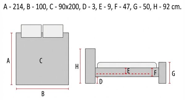 Sivi tapecirani krevet ALESSIA 90 x 200 cm
