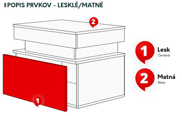 Zondo.hr Noćni stolić Lesteralo 1S (bijela + bijeli sjaj) (s plavom LED rasvjetom). 1104512