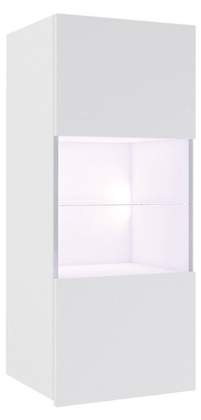 Zidna vitrina Brolani BR11 (bijela + bijeli sjaj) (s plavom LED rasvjetom)