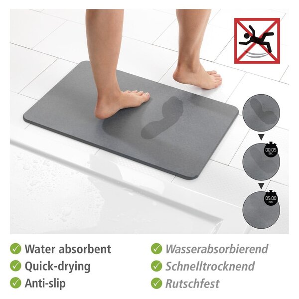 Siva kupaonska prostirka od dijatomita 39x60 cm Simi – Wenko