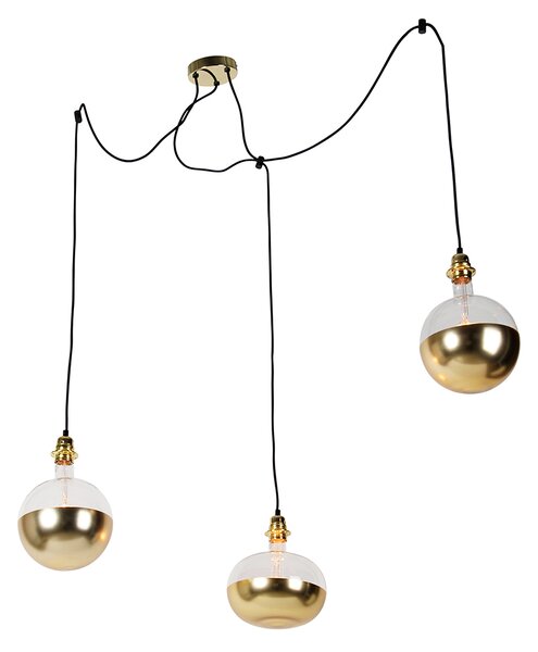 Hanglamp goud 3-lichts incl. Kopspiegel goud dimbaar - Cava Luxe