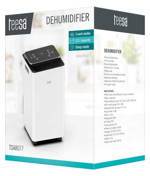 180W odvlaživač i pročišćivač zraka LCD dodirni Amortiber vlage na kotačima 2,5L