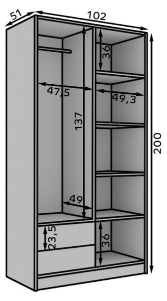 Garderobni ormar Neri 102 cm - BIJELA-CRNA
