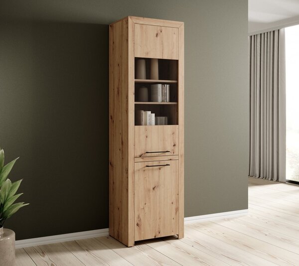 Visoka vitrina JANEZ u boji hrasta Artisan - HRAST ARTISAN-CRNA