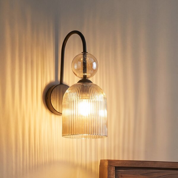 TK Lighting Sophia zidna svjetiljka, kognac/crna, staklo, visina 33,5 cm, E14, prigušiva, Sivo, Dnevni boravak/blagovaonica, Staklo
