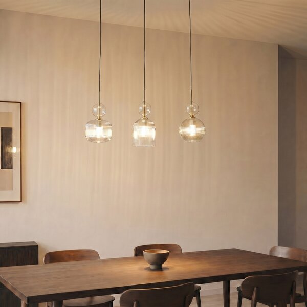 TK Lighting Sophia viseća lampa, 3 žarulje, 65 cm, kestenjasta/crna, E14, prigušiva, Sivo, Dnevni boravak/blagovaonica, Staklo