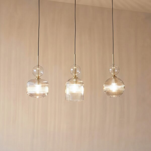 TK Lighting Sophia viseća lampa, 3 žarulje, 65 cm, kestenjasta/crna, E14, prigušiva, Sivo, Dnevni boravak/blagovaonica, Staklo