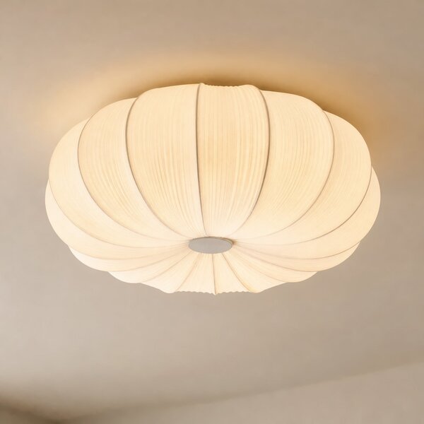Lindby Marielle stropna svjetiljka, Ø 55 cm, bijela, tkanina, 3x E27, prigušiva, Bijela, Dnevni boravak/blagovaonica, Tkanina / tekstil