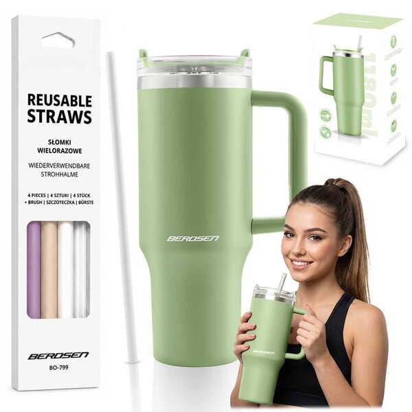 Berdsen termos šalica sa slamkama 1180 ml zelena
