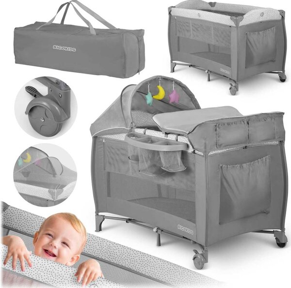 Putni krevetić Ricokids RK-242 s madracem i torbom, sivi