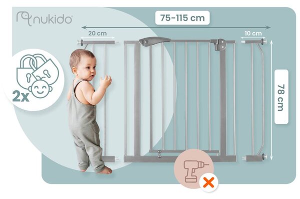 Nukido sigurnosna pregrada za vrata i stepenice siva 75–115 cm