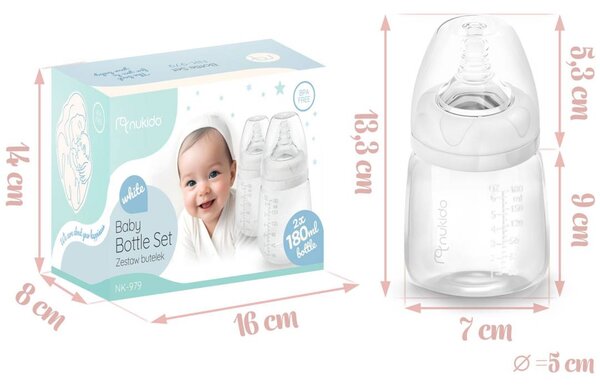 Nukido set bočica za hranjenje 180 ml, 2 komada