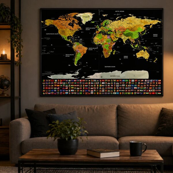 Poster karta svijeta za grebanje 82 × 59 cm