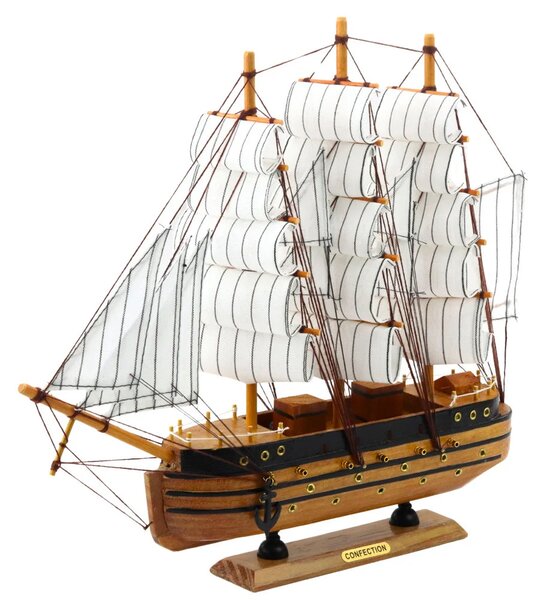 Model jedrenjaka s tri jarbola bijela jedra 39 × 36 cm