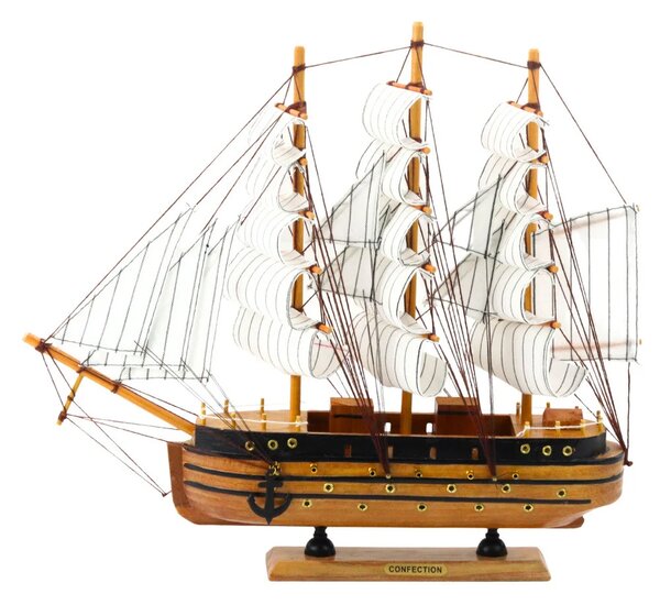 Model jedrenjaka s tri jarbola bijela jedra 39 × 36 cm