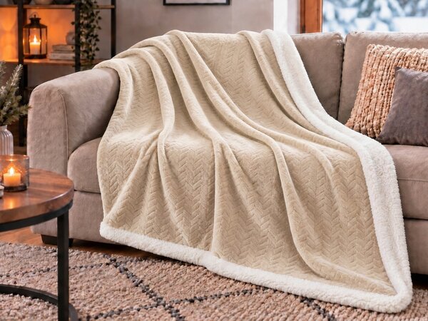 Mikropliš deka s imitacijom ovčjeg krzna BRAIDA, svijetla bež Dimenzije: 150 x 200 cm