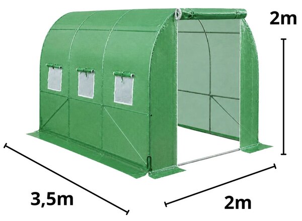 Staklenik za povrće, zeleni UV prozori, 3,5x2x2M, 7M²