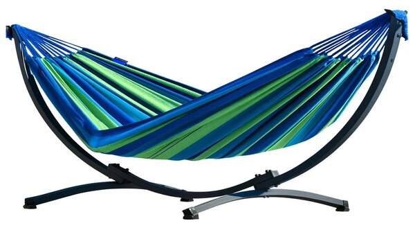 Vrtna viseća mreža s okvirom za 2 osobe, zeleno-plava, 200 × 120 cm
