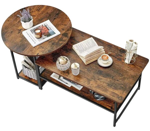Set stolića za kavu vintage rustikalni 2-u-1, 123×60×51 cm