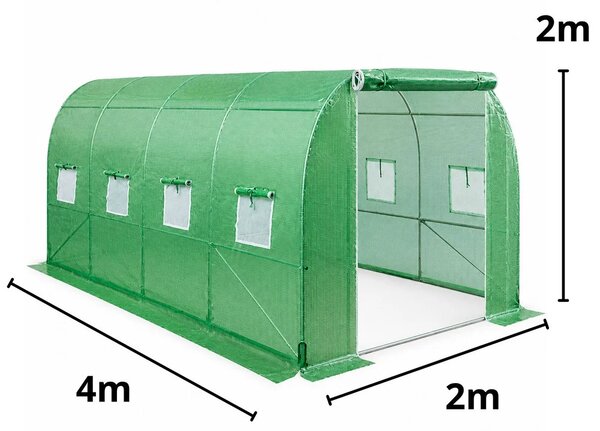 Vrtni staklenik od folije za povrće s prozorima, zeleni UV, 4,5x2x2 M, 9M²