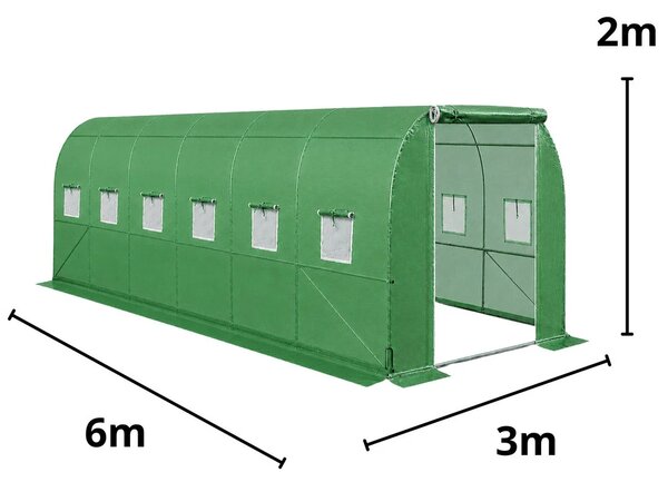 Vrtni folijski tunel za povrće PRO, 6 × 3 × 2 m, 18 m²