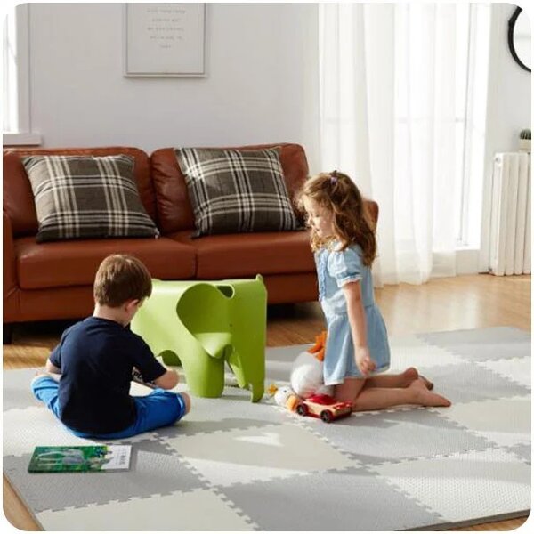 Pjenasta podloga za slaganje Ricokids, 180 × 180 cm, bijela i siva, 9 komada
