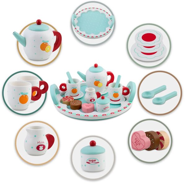 Drveni set za čaj Ricokids RK-869, 26,7 × 23,6 × 6,6 cm, siva
