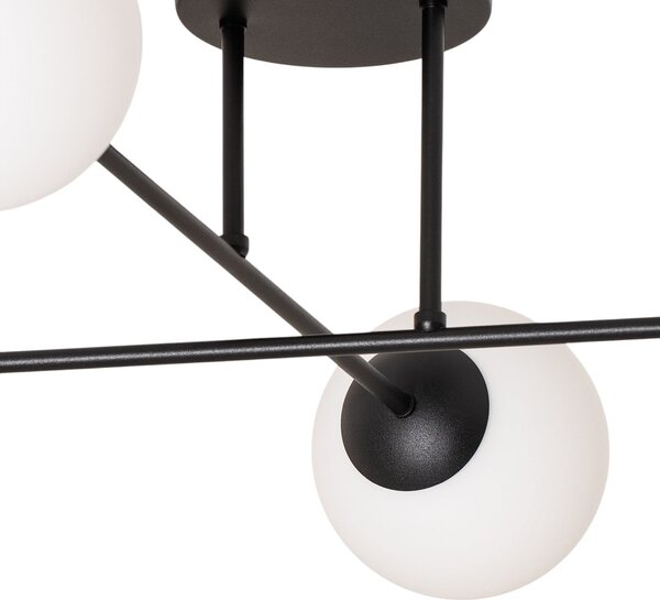 EMIBIG LIGHTING Staklena stropna svjetiljka, crna/opal, 75 x cm, s četiri sjenila, prigušiva, Crno, Dnevni boravak/blagovaonica, Staklo