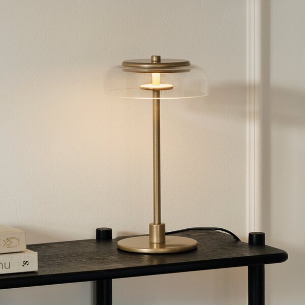 Nuura LED stolna lampa Blossi, visina 31 cm, zlatna/prozirna, prigušiva, Zlato / mjed, Dnevni boravak/blagovaonica, Metal