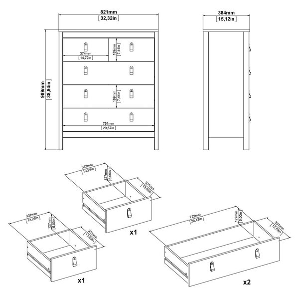 Crna visoka komoda 82x99 cm Madrid – Tvilum