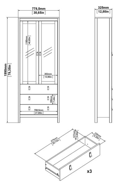 Crna vitrina 78x199 cm Madrid – Tvilum