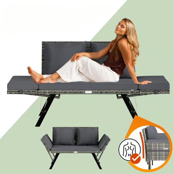 Vrtna klupa 2u1 od poliratana 176 × 56 × 81 cm crna / krem