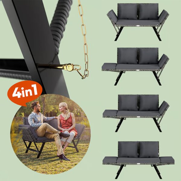 Vrtna klupa 2u1 od poliratana 176 × 56 × 81 cm crna / krem