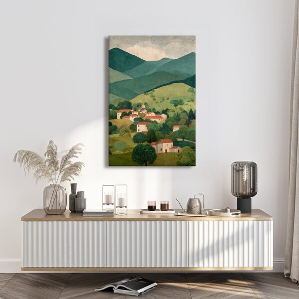 Slika planinski panoramski pogled s selom