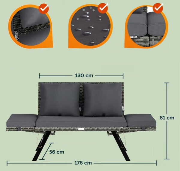 Vrtna klupa 2u1 od poliratana 176 × 56 × 81 cm crna / krem