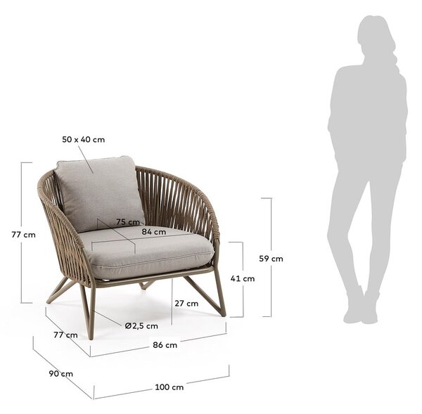 Svijetlo siva/smeđa metalna vrtna fotelja Branzie – Kave Home