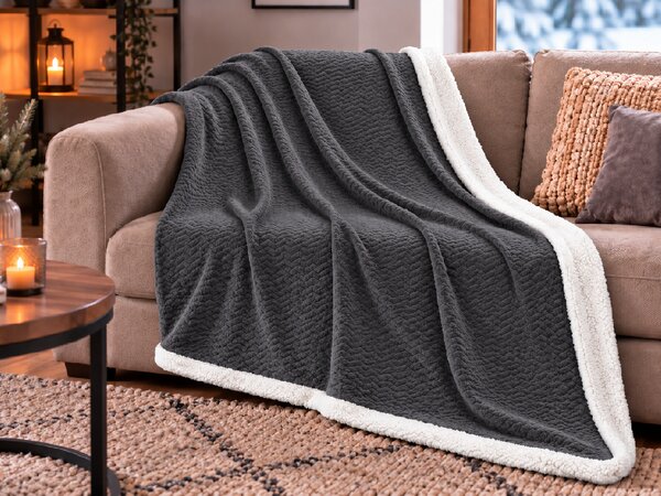 Deka s imitacijom ovčjeg krzna VELVORA, tamno siva Dimenzije: 150 x 200 cm
