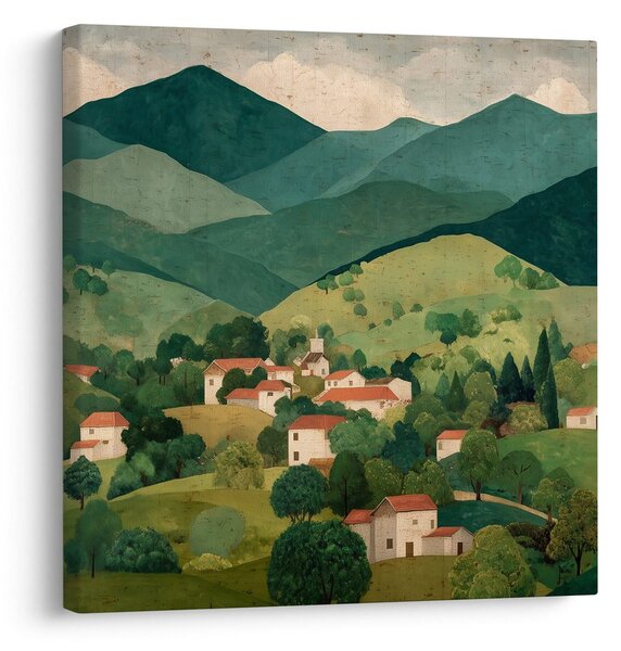 Slika zeleni brežuljci i kuće